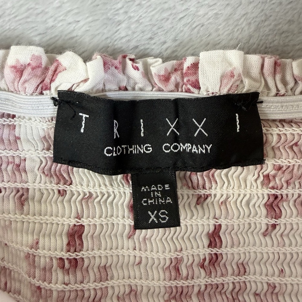 Trixxi Clothing Company Mini Dress XS Puff Sleeve Pink/White Floral Babydoll - Picture 2 of 13